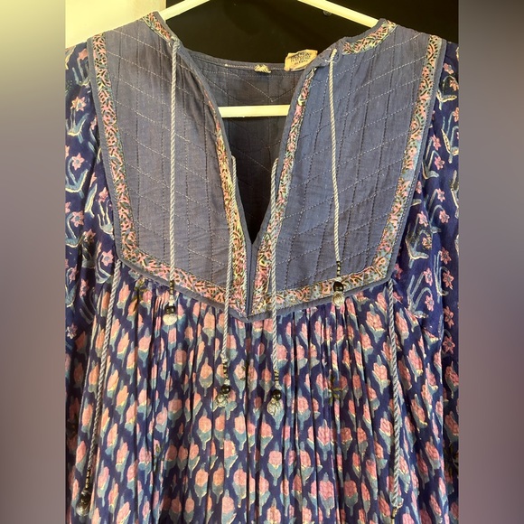 Vintage 70s Indian Cotton Gauze Blockprint Floral Boho Dress Size M - Picture 3 of 16